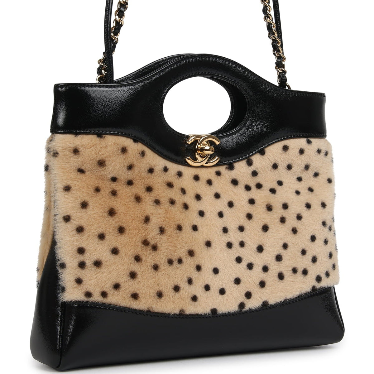Chanel Mini "Cheetah Print" 31 Shopper Beige Calf Hair, Black Shiny Lambskin Gold Hardware