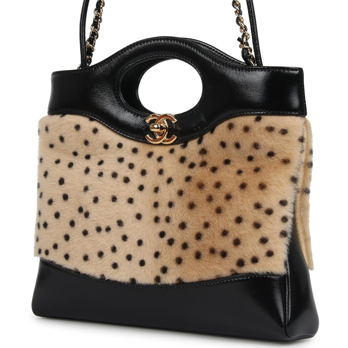 Chanel Mini "Cheetah Print" 31 Shopper Beige Calf Hair, Black Shiny Lambskin Gold Hardware