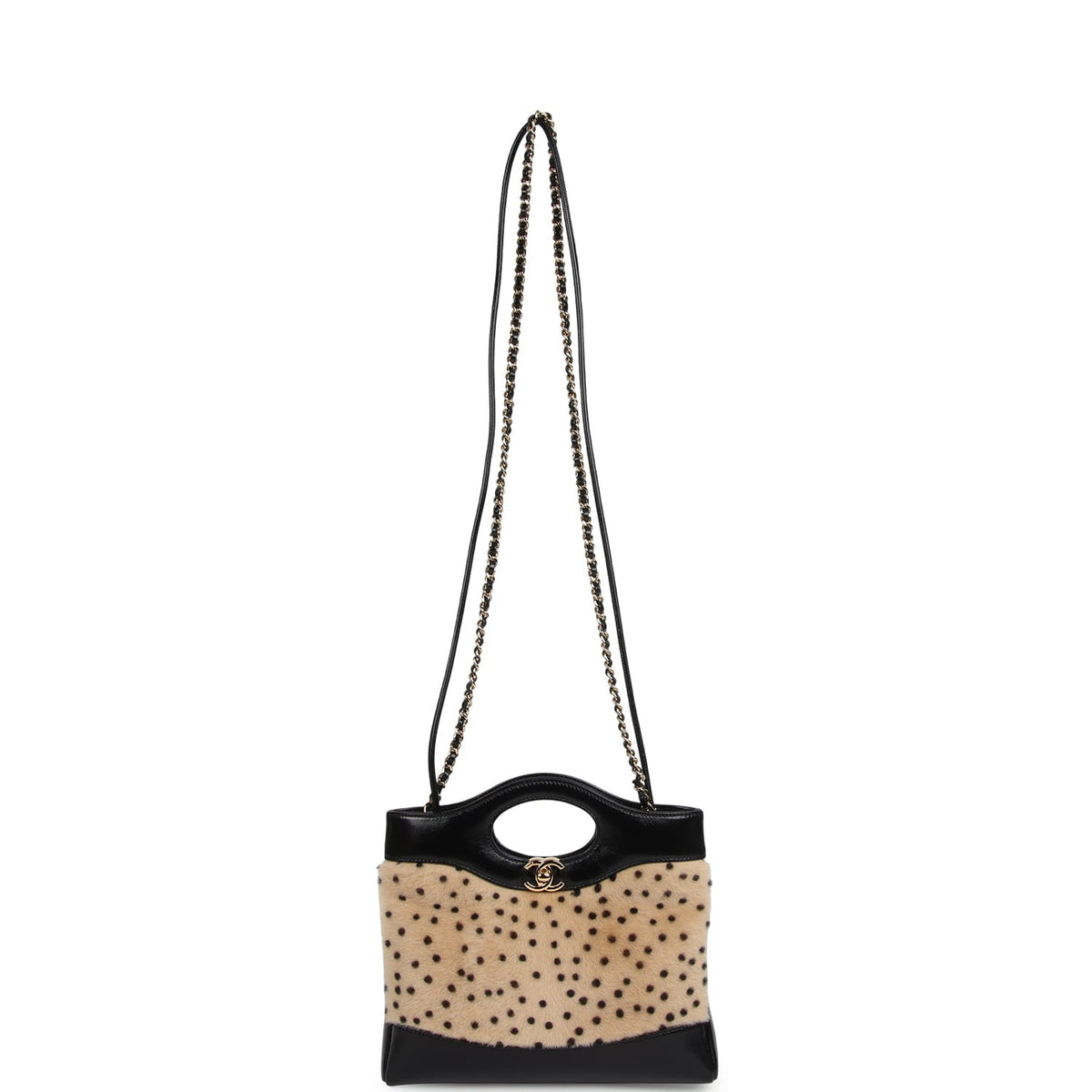 Chanel Mini "Cheetah Print" 31 Shopper Beige Calf Hair, Black Shiny Lambskin Gold Hardware