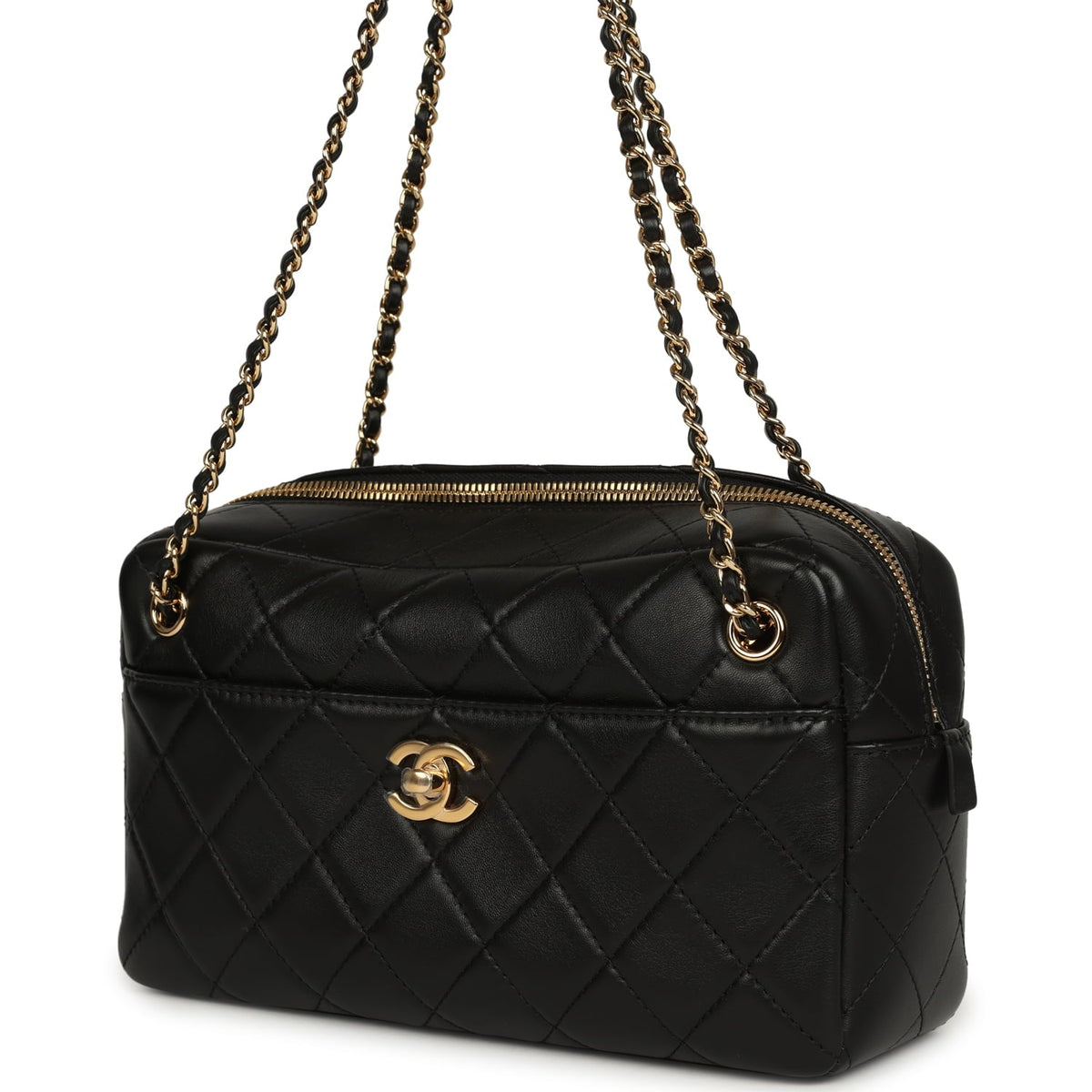Chanel Small "Camerissimo" Camera Case Black Lambskin Gold Hardware