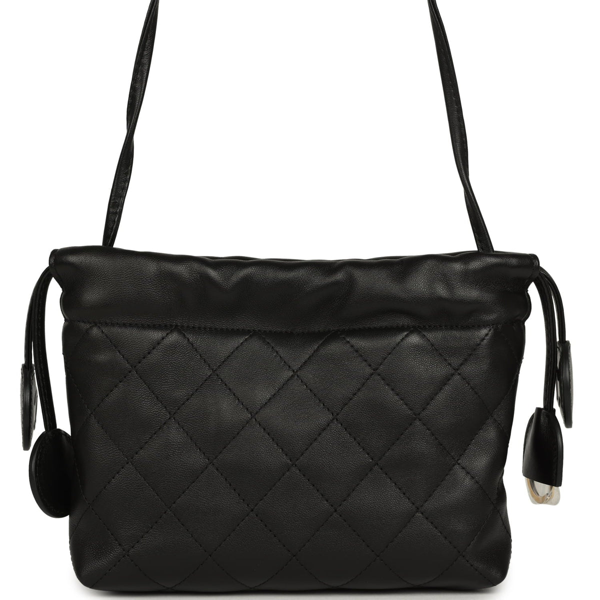 Chanel CC Drawstring Clutch with Leather Strap Black Lambskin Gold Hardware
