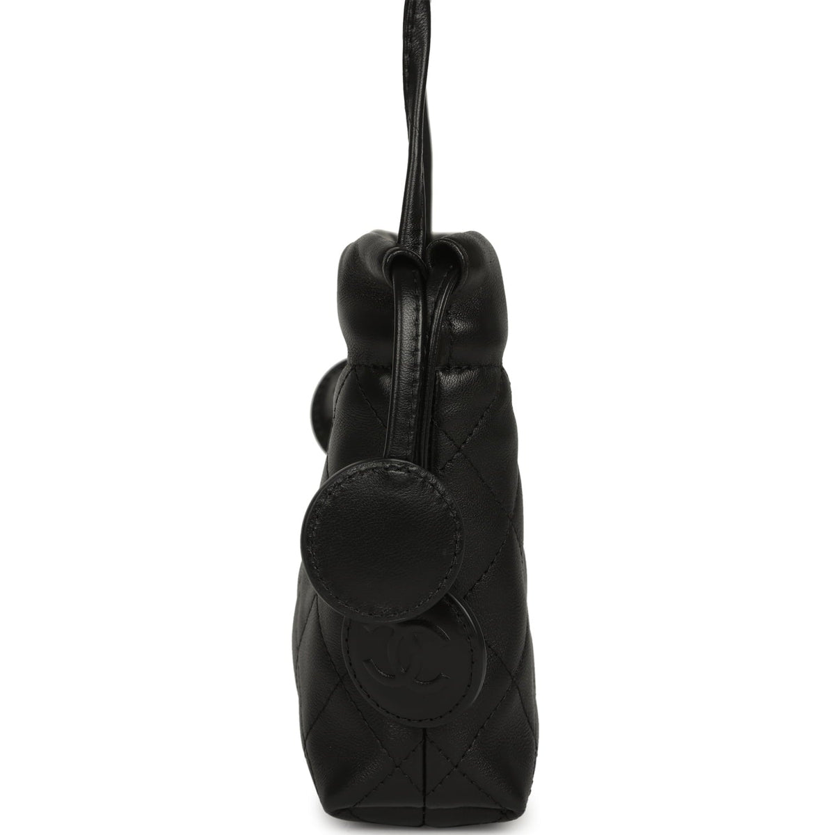 Chanel CC Drawstring Clutch with Leather Strap Black Lambskin Gold Hardware