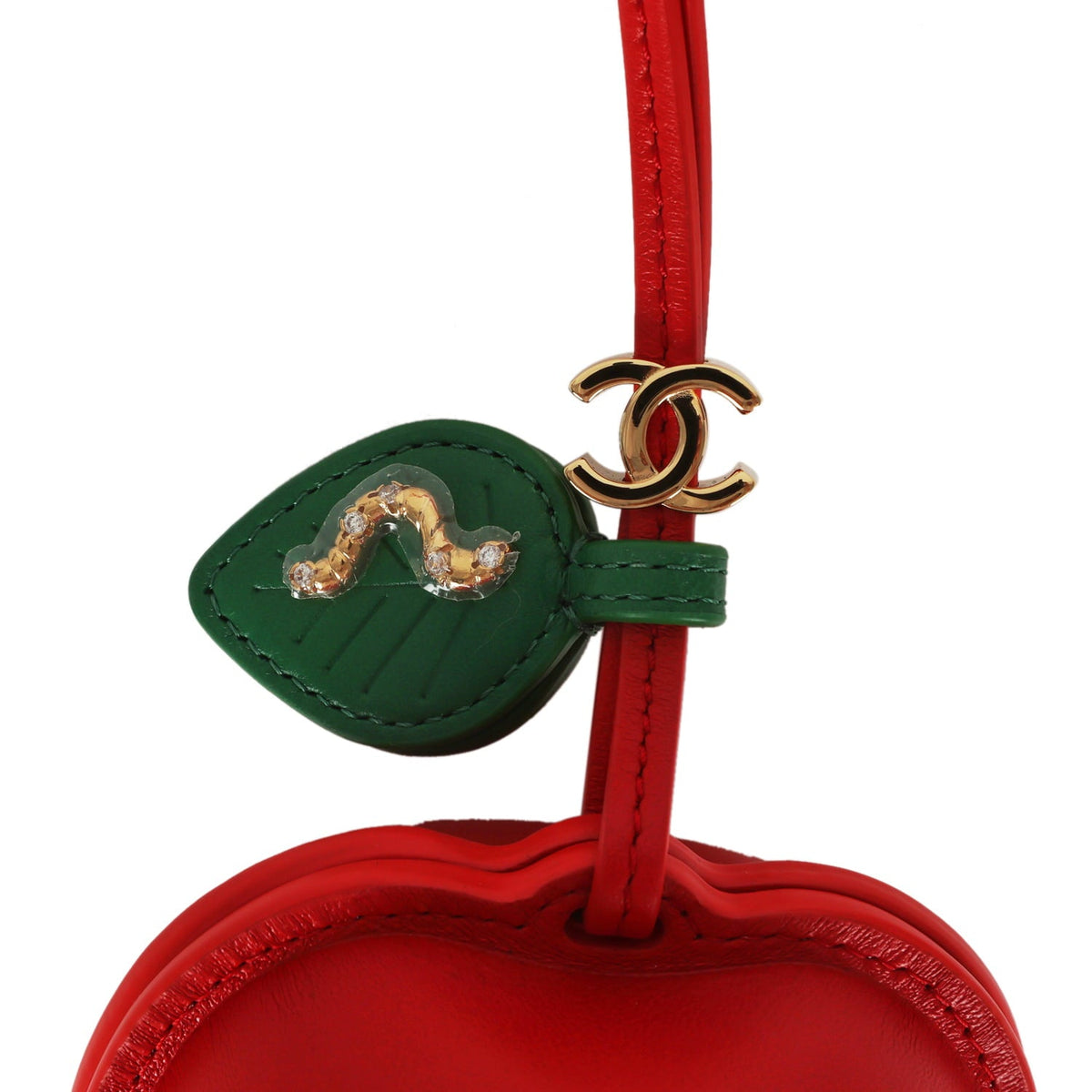 Chanel "Charming City" Apple Bag Charm Red, Green Lambskin Gold Hardware