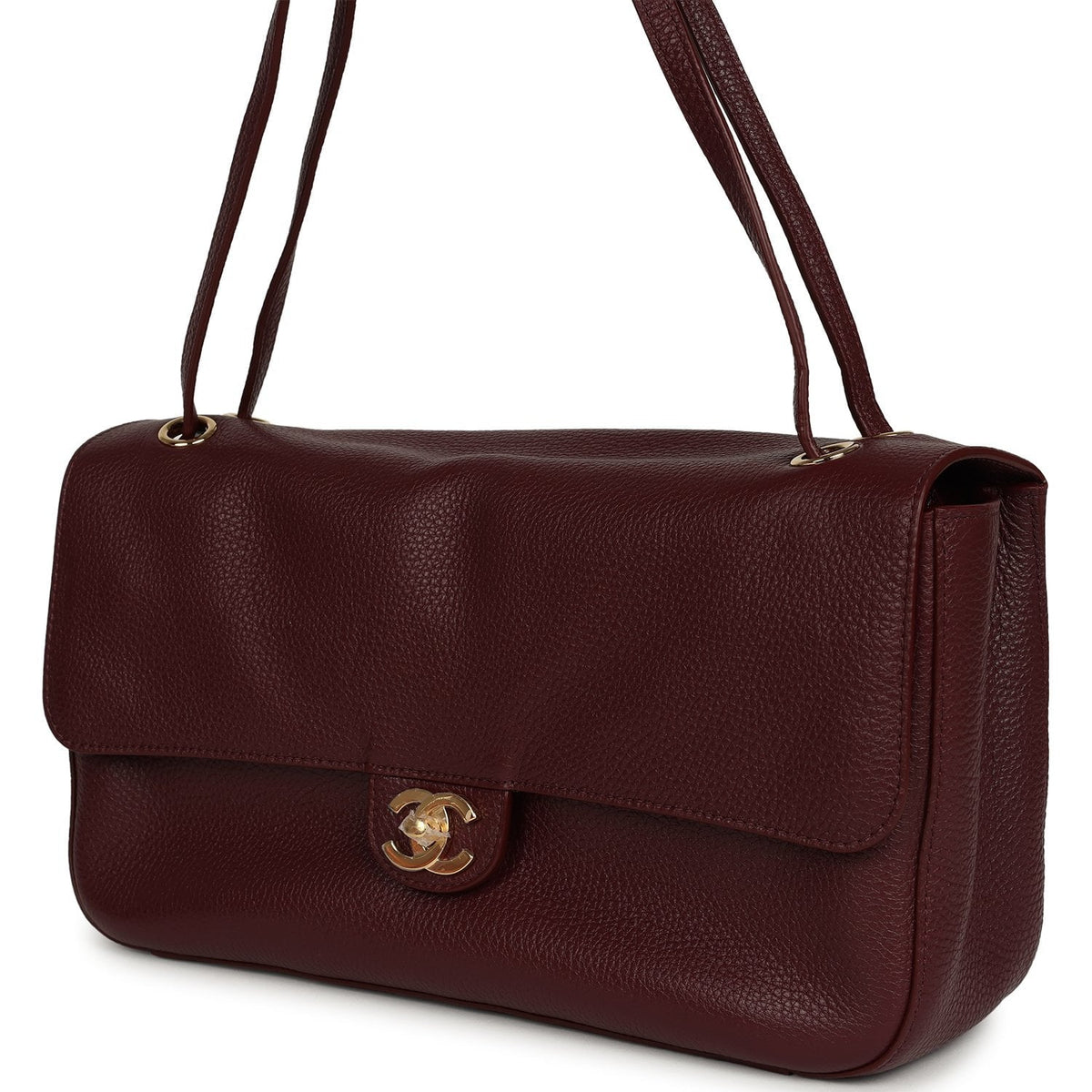 Chanel Maxi "Souplissimo" Small Flap Bag Dark Burgundy Grained Calfskin Gold Hardware