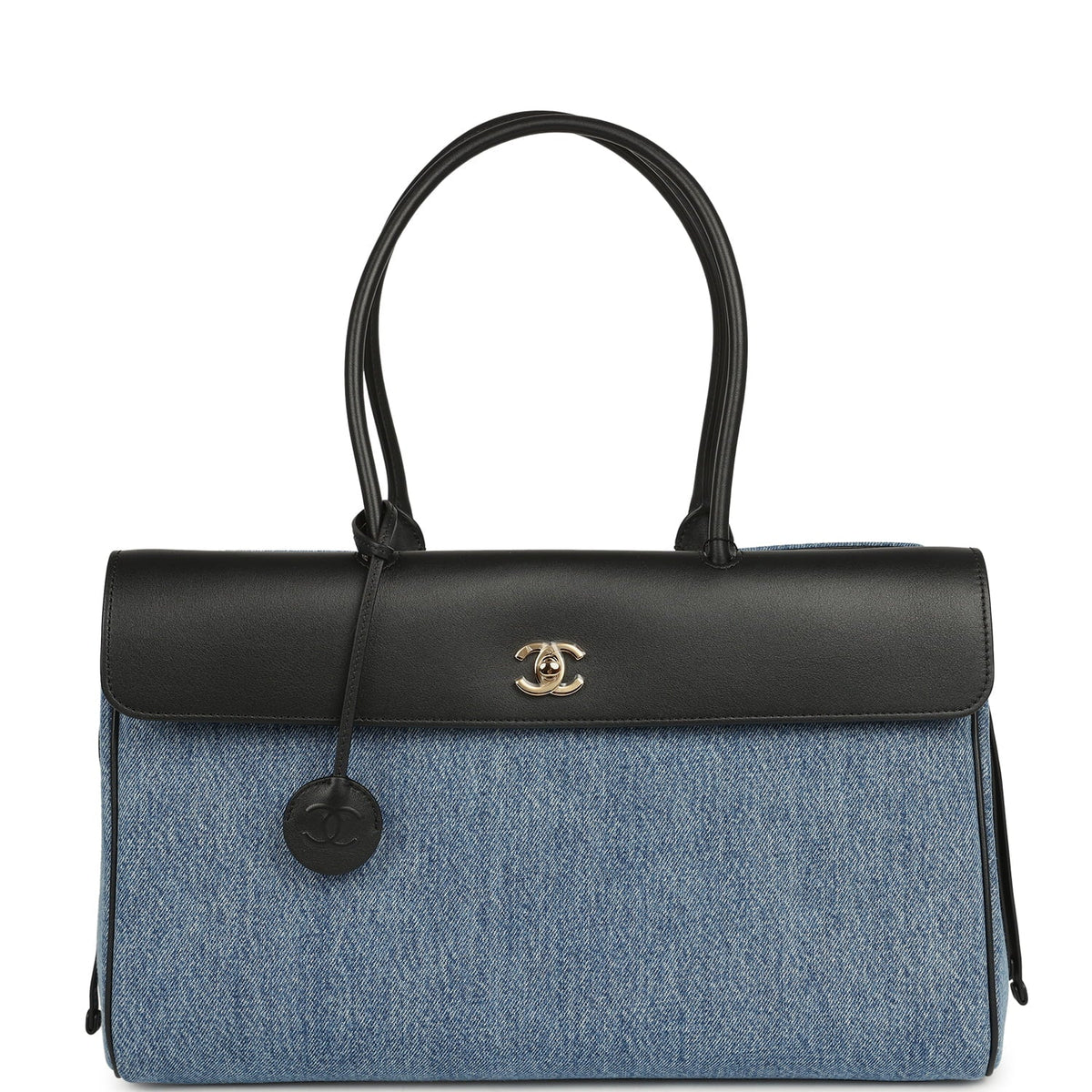 Chanel Large "Urban Essential" East West Shopping Tote Blue Denim, Black Caviar Gold Hardware