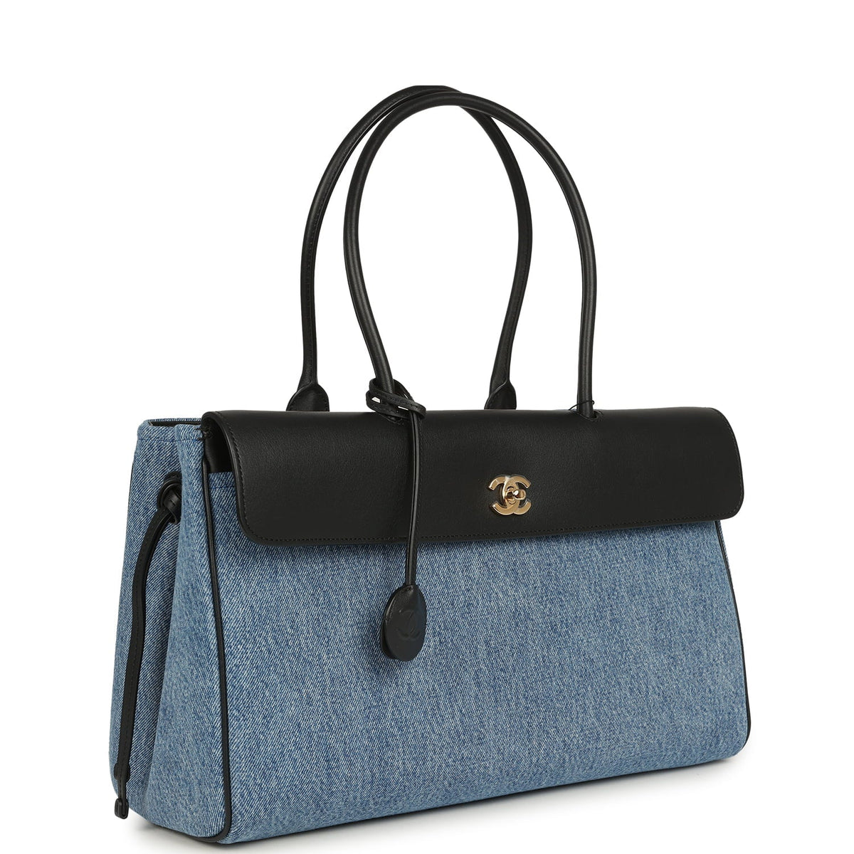 Chanel Large "Urban Essential" East West Shopping Tote Blue Denim, Black Caviar Gold Hardware