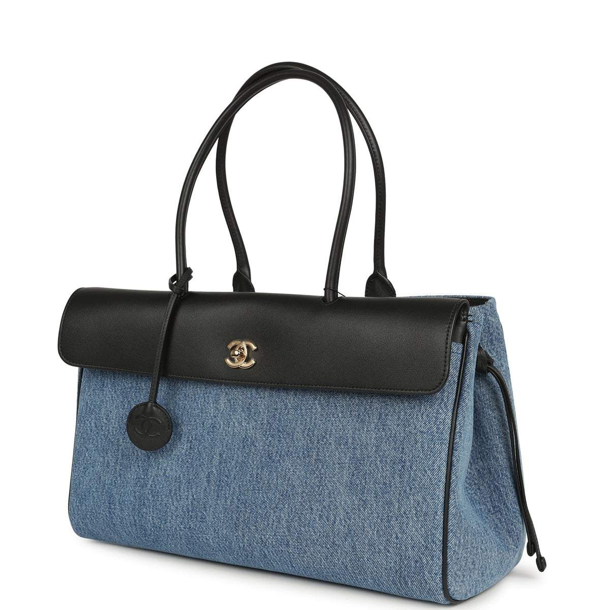 Chanel Large "Urban Essential" East West Shopping Tote Blue Denim, Black Caviar Gold Hardware