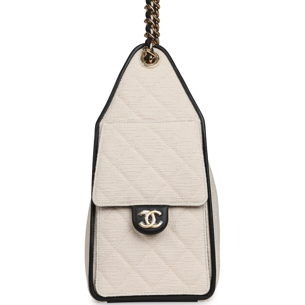Chanel Small 25 Hobo Bag Ecru Canvas and Black Calfskin Gold Hardware