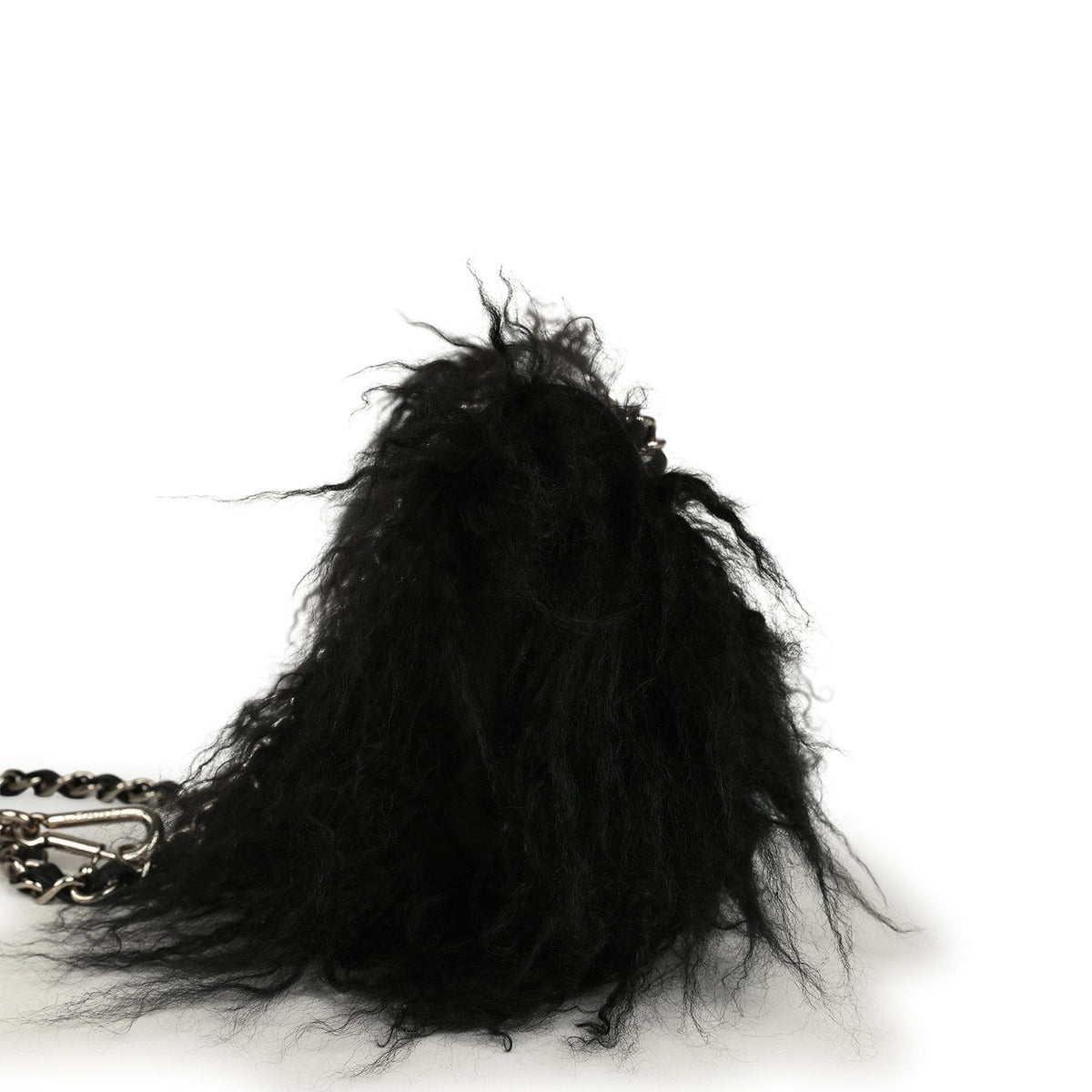 Pre-owned Chanel Medium "Tibet" Flap Bag & Mini Flap Bag Charm Black Lambskin, Goat Fur Silver Hardware