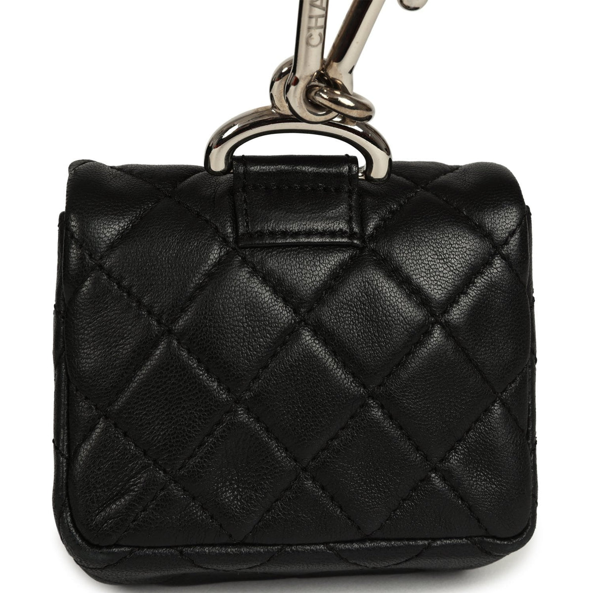 Pre-owned Chanel Medium "Tibet" Flap Bag & Mini Flap Bag Charm Black Lambskin, Goat Fur Silver Hardware
