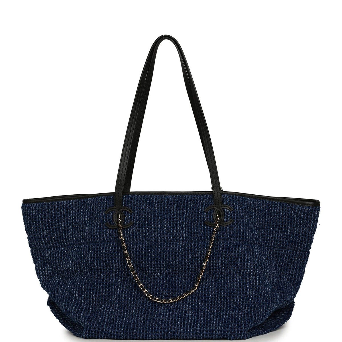 Chanel Large CC Shopping Tote Bag Dark Blue Denim, Black Calfskin Gold Hardware
