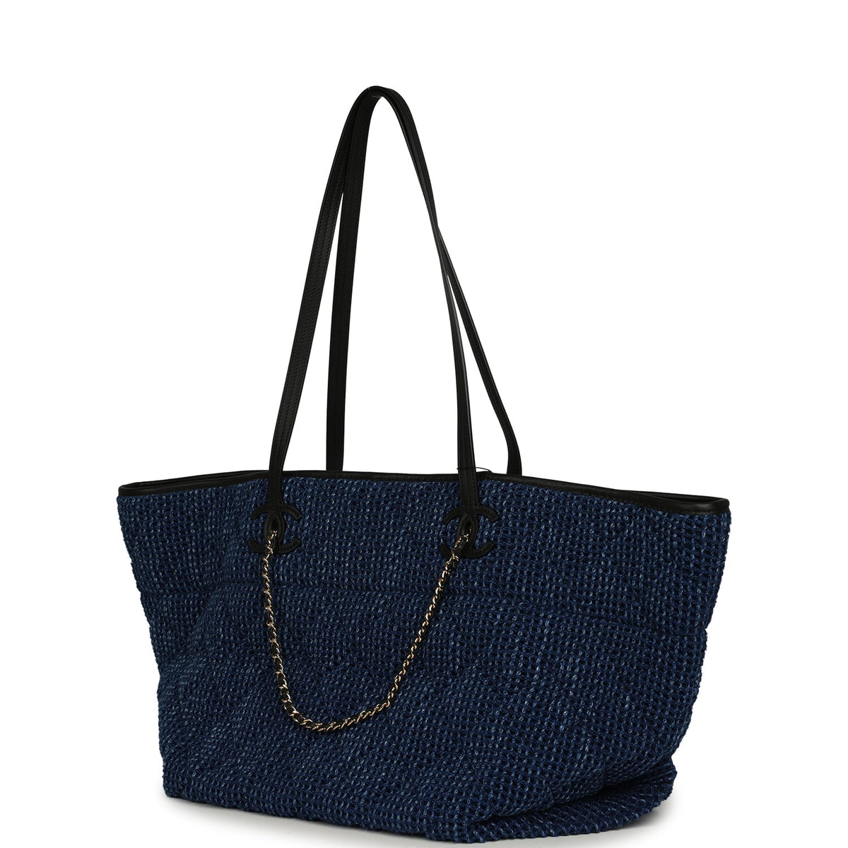 Chanel Large CC Shopping Tote Bag Dark Blue Denim, Black Calfskin Gold Hardware
