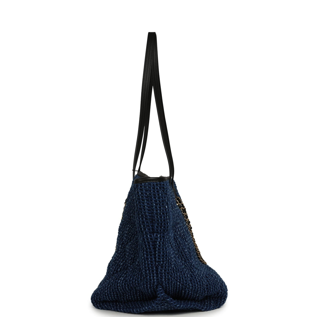 Chanel Large CC Shopping Tote Bag Dark Blue Denim, Black Calfskin Gold Hardware