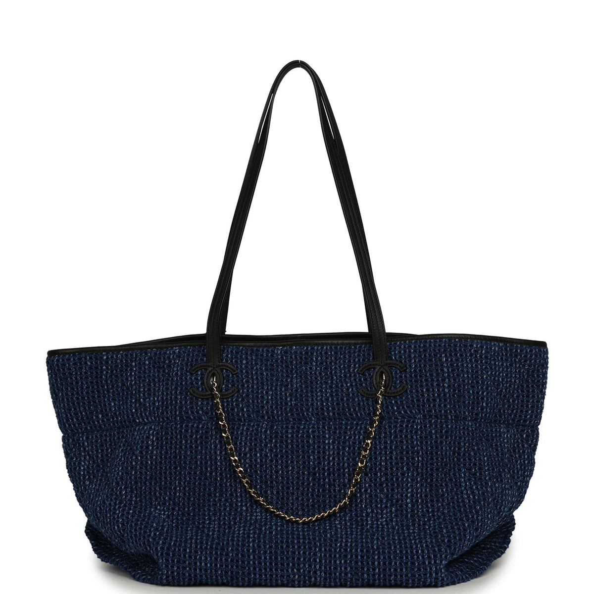 Chanel Large CC Shopping Tote Bag Dark Blue Denim, Black Calfskin Gold Hardware