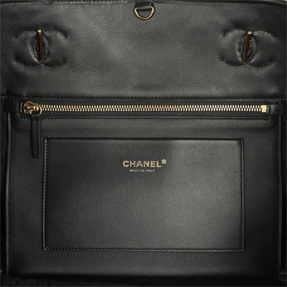 Chanel Large CC Shopping Tote Bag Dark Blue Denim, Black Calfskin Gold Hardware