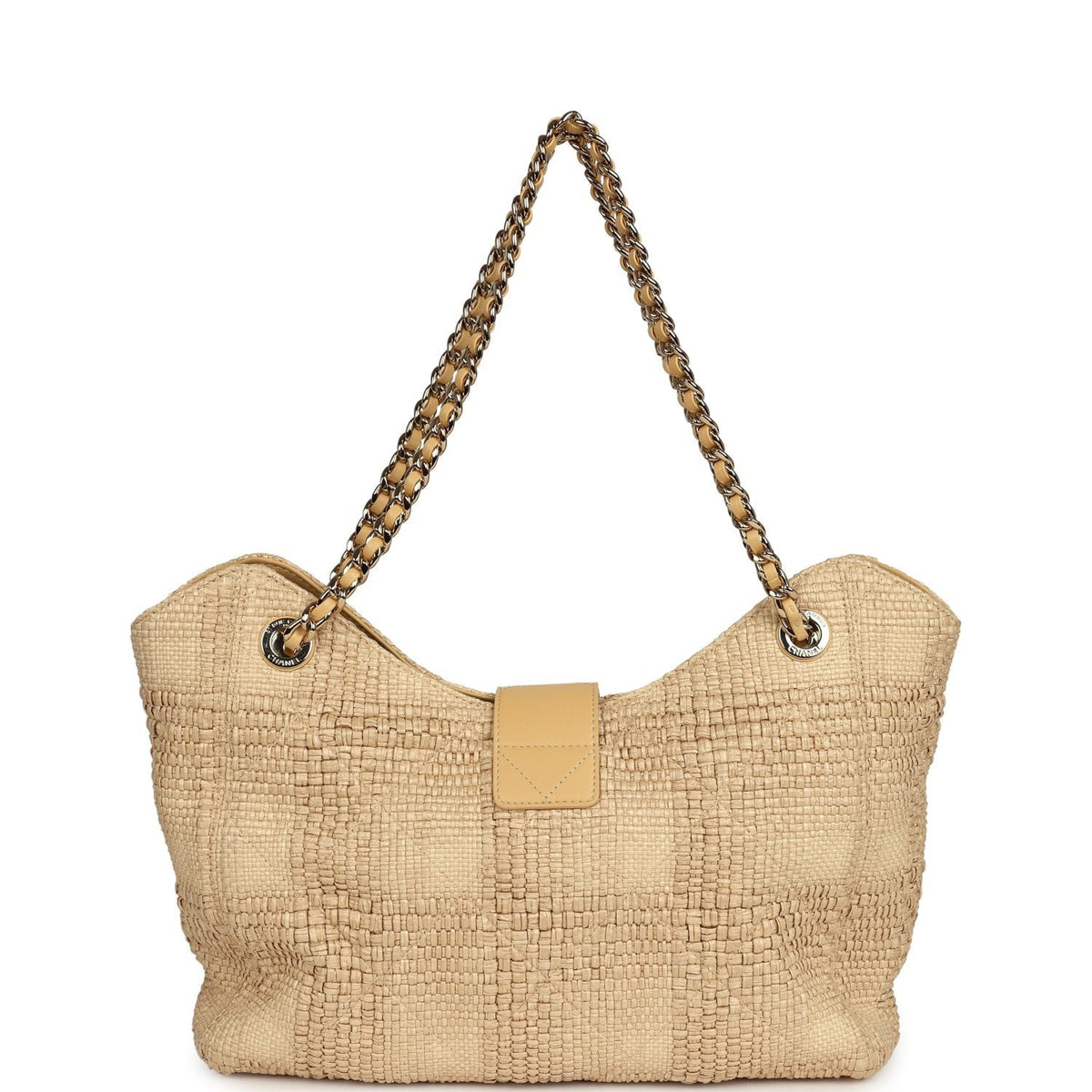 Pre-owned Chanel Small Shopping Bag Beige Braided Raffia Light Gold Hardware