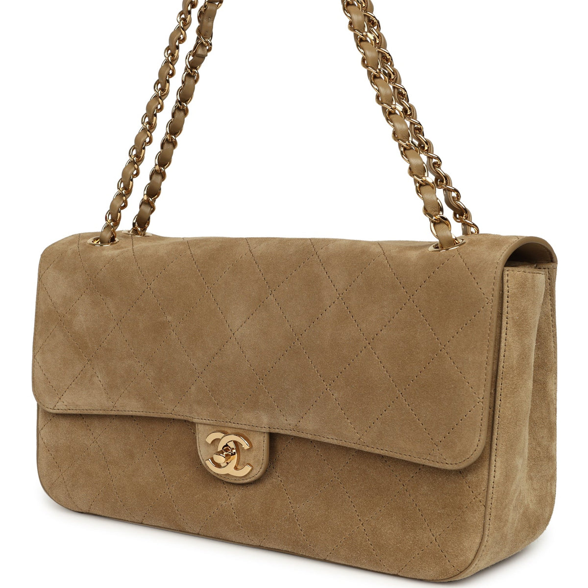 Chanel Maxi "Souplissimo" Small Flap Bag Dark Beige Suede Gold Hardware