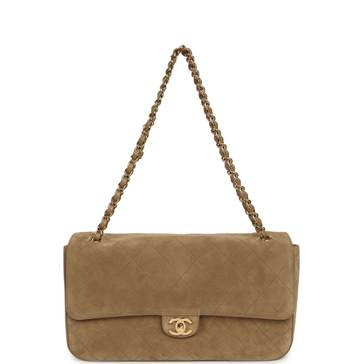 Chanel Maxi "Souplissimo" Small Flap Bag Dark Beige Suede Gold Hardware