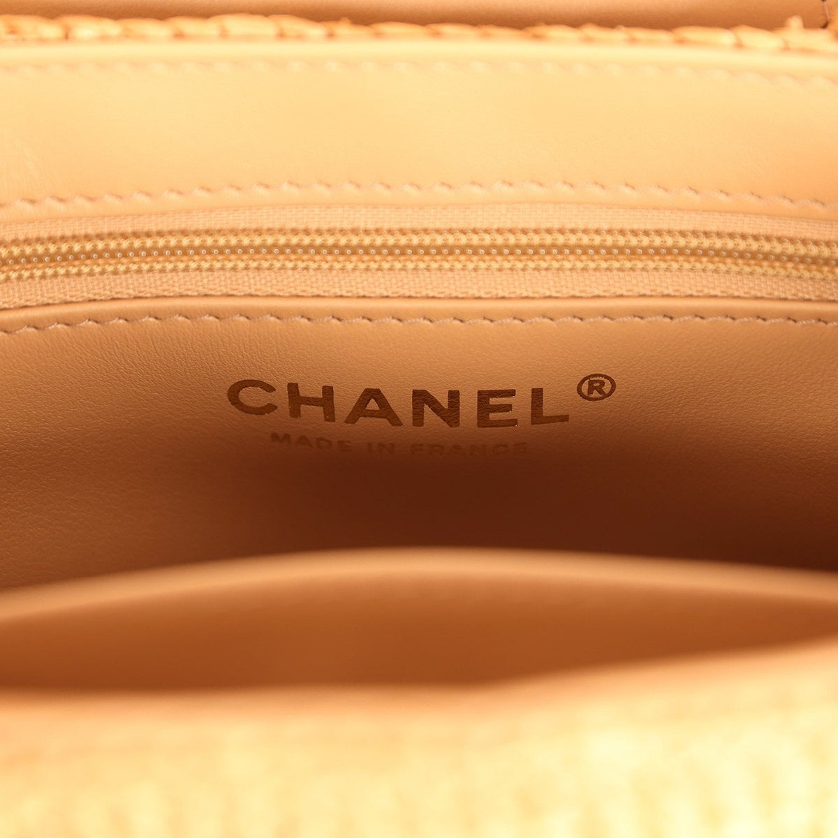 Chanel Small Kelly Shopper Dark Beige Raffia Brushed Gold Hardware