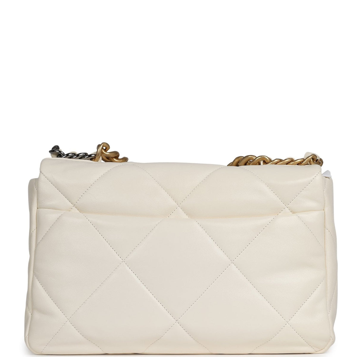 Chanel Large 19 Flap Bag White Shiny Lambskin Mixed Metal Hardware