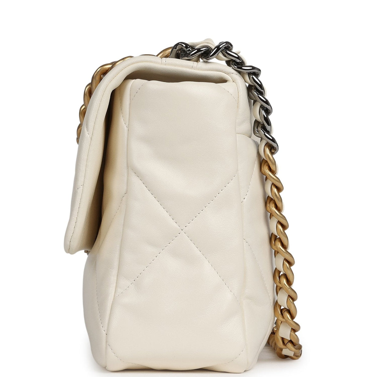 Chanel Large 19 Flap Bag White Shiny Lambskin Mixed Metal Hardware
