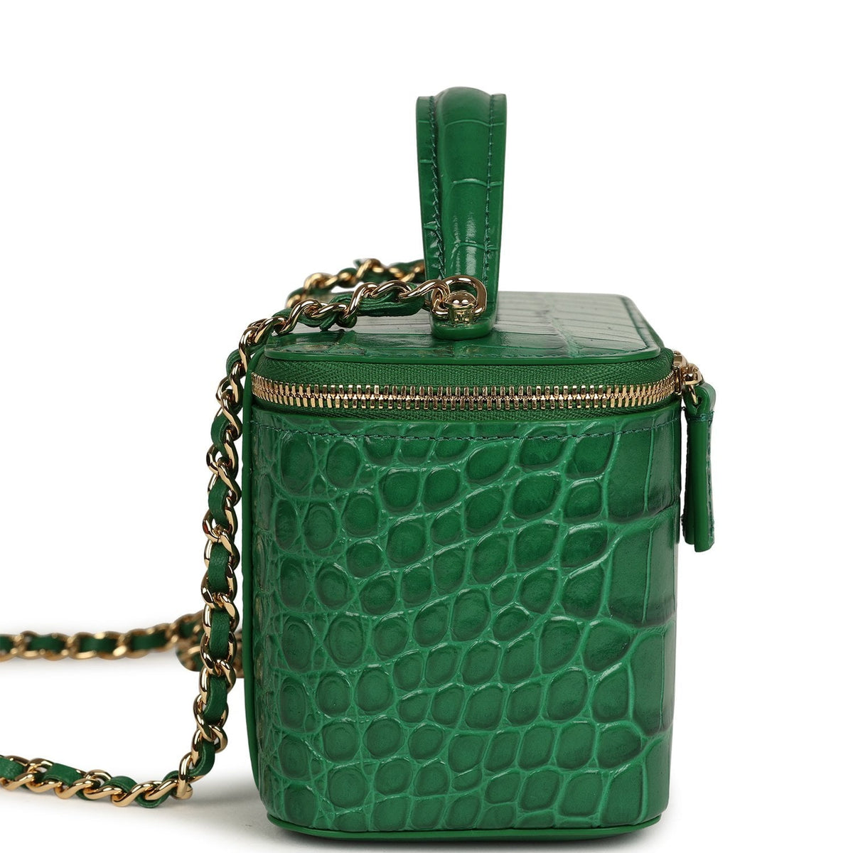 Chanel Small Top Handle Vanity Case Green Croc Embossed Calfskin Gold Hardware