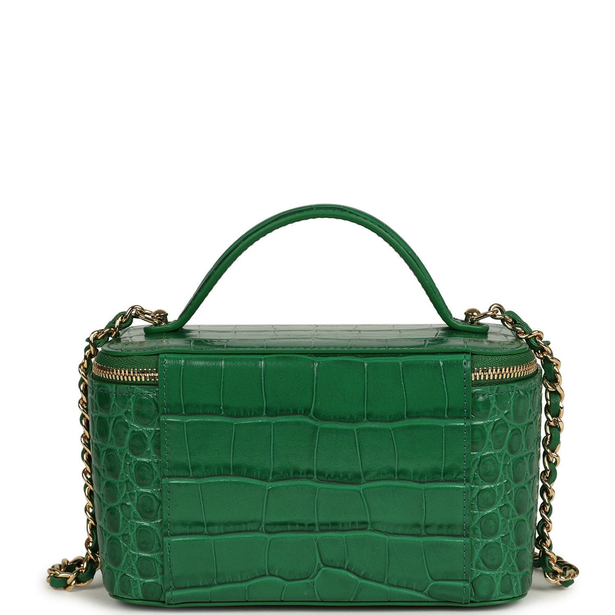 Chanel Small Top Handle Vanity Case Green Croc Embossed Calfskin Gold Hardware