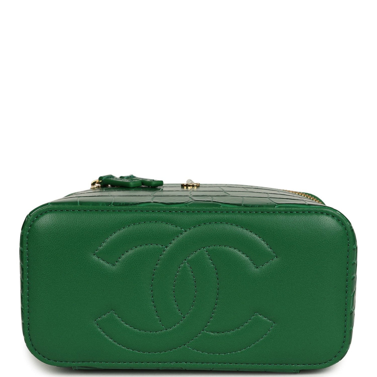 Chanel Small Top Handle Vanity Case Green Croc Embossed Calfskin Gold Hardware