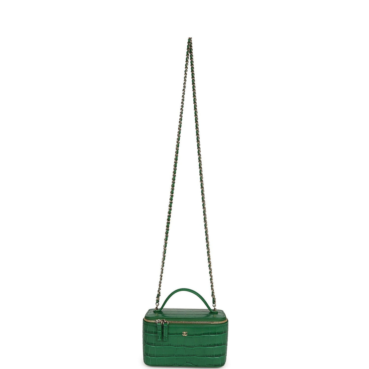 Chanel Small Top Handle Vanity Case Green Croc Embossed Calfskin Gold Hardware