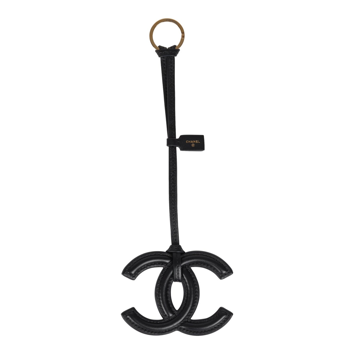 Chanel CC Logo Bag Charm Black Lambskin Gold Hardware