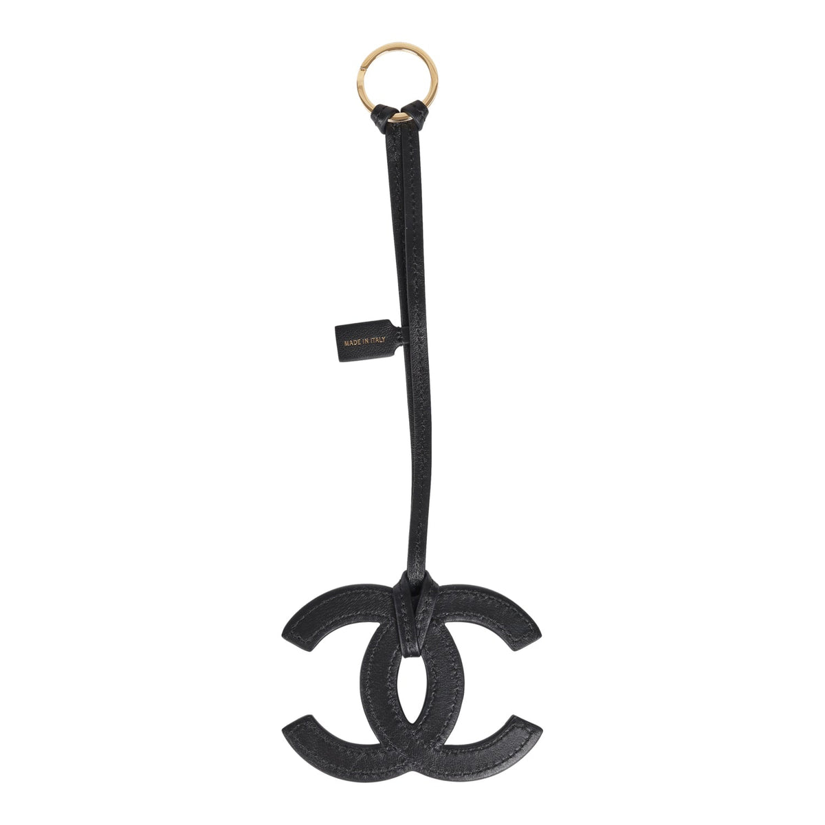 Chanel CC Logo Bag Charm Black Lambskin Gold Hardware