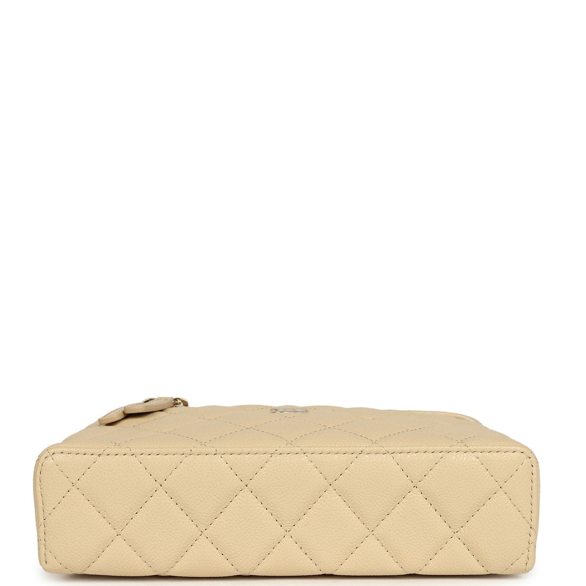 Chanel Top Handle Long Vanity Case with Chain Beige Shiny Caviar Light Gold Hardware