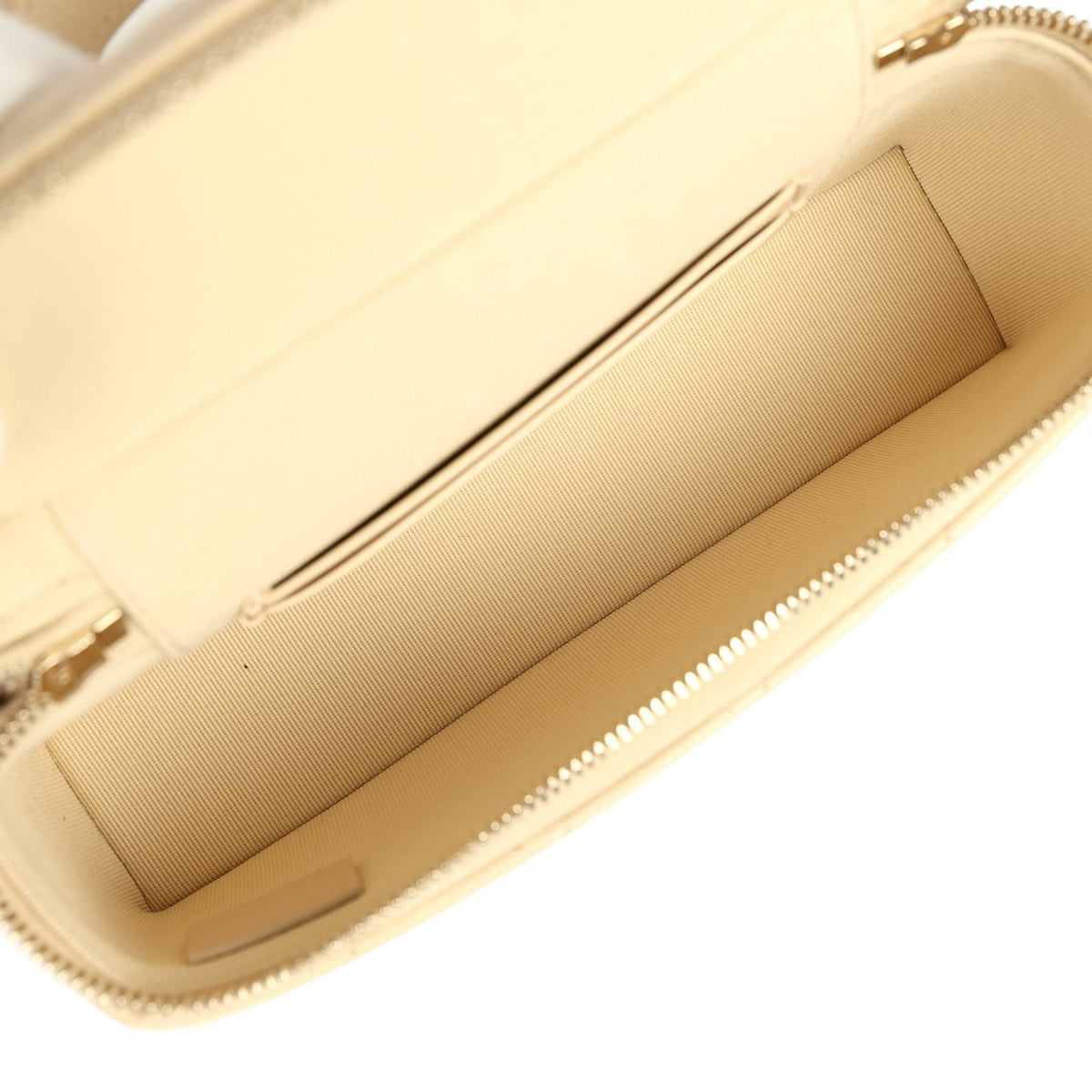 Chanel Top Handle Long Vanity Case with Chain Beige Shiny Caviar Light Gold Hardware
