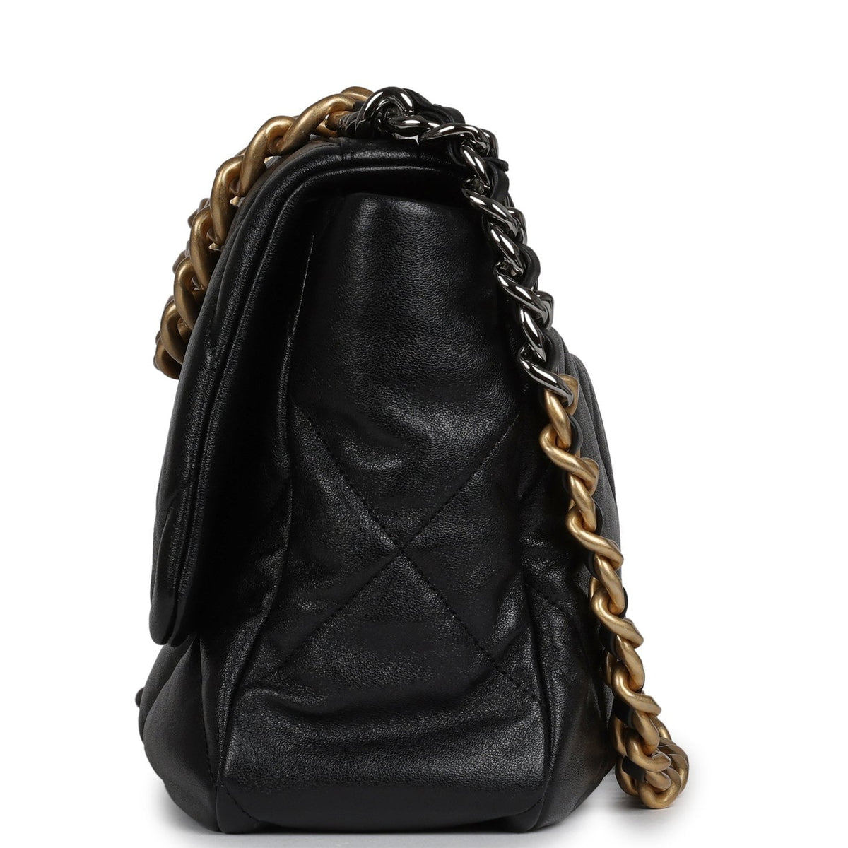 Chanel Large 19 Flap Bag Black Shiny Lambskin Mixed Metal Hardware