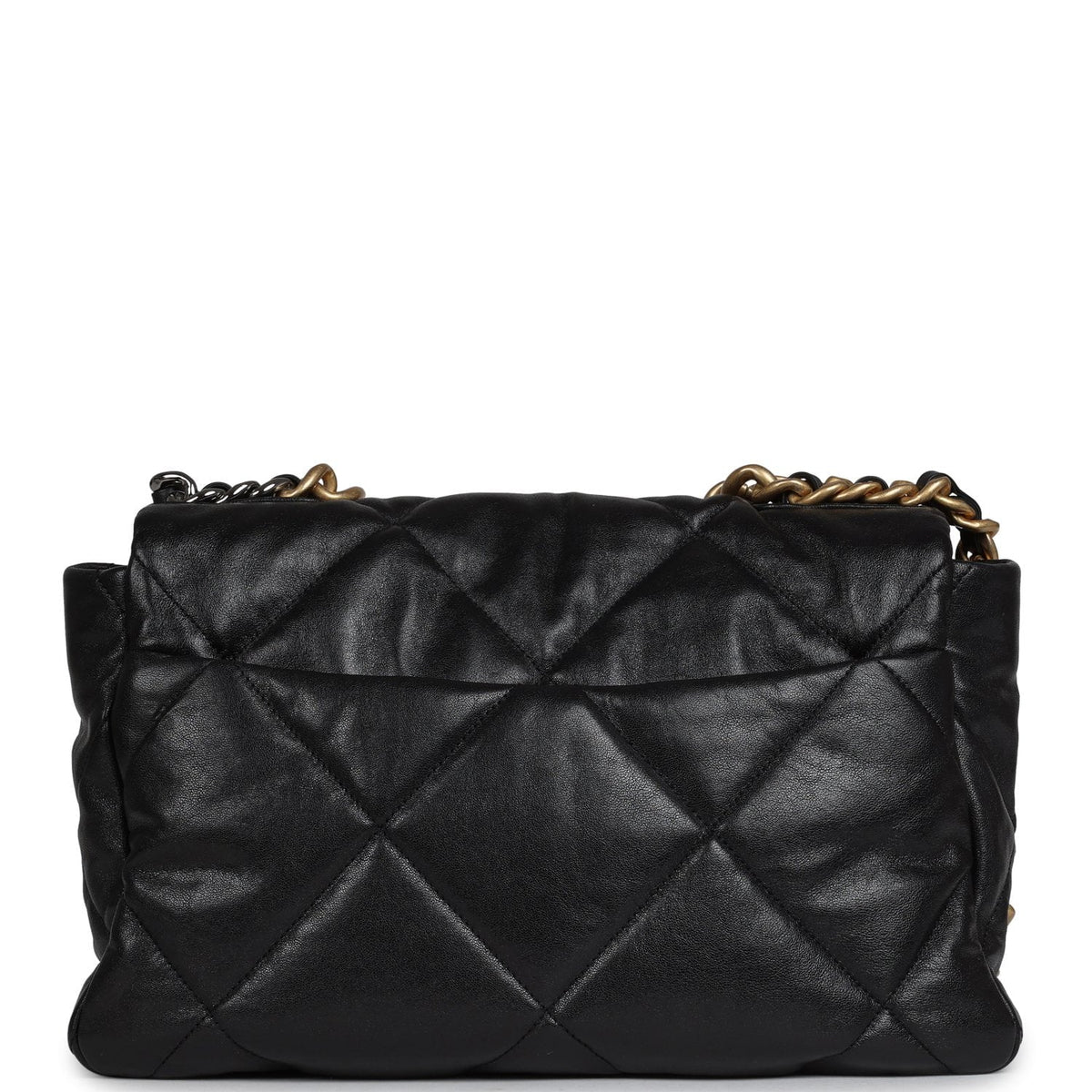 Chanel Large 19 Flap Bag Black Shiny Lambskin Mixed Metal Hardware