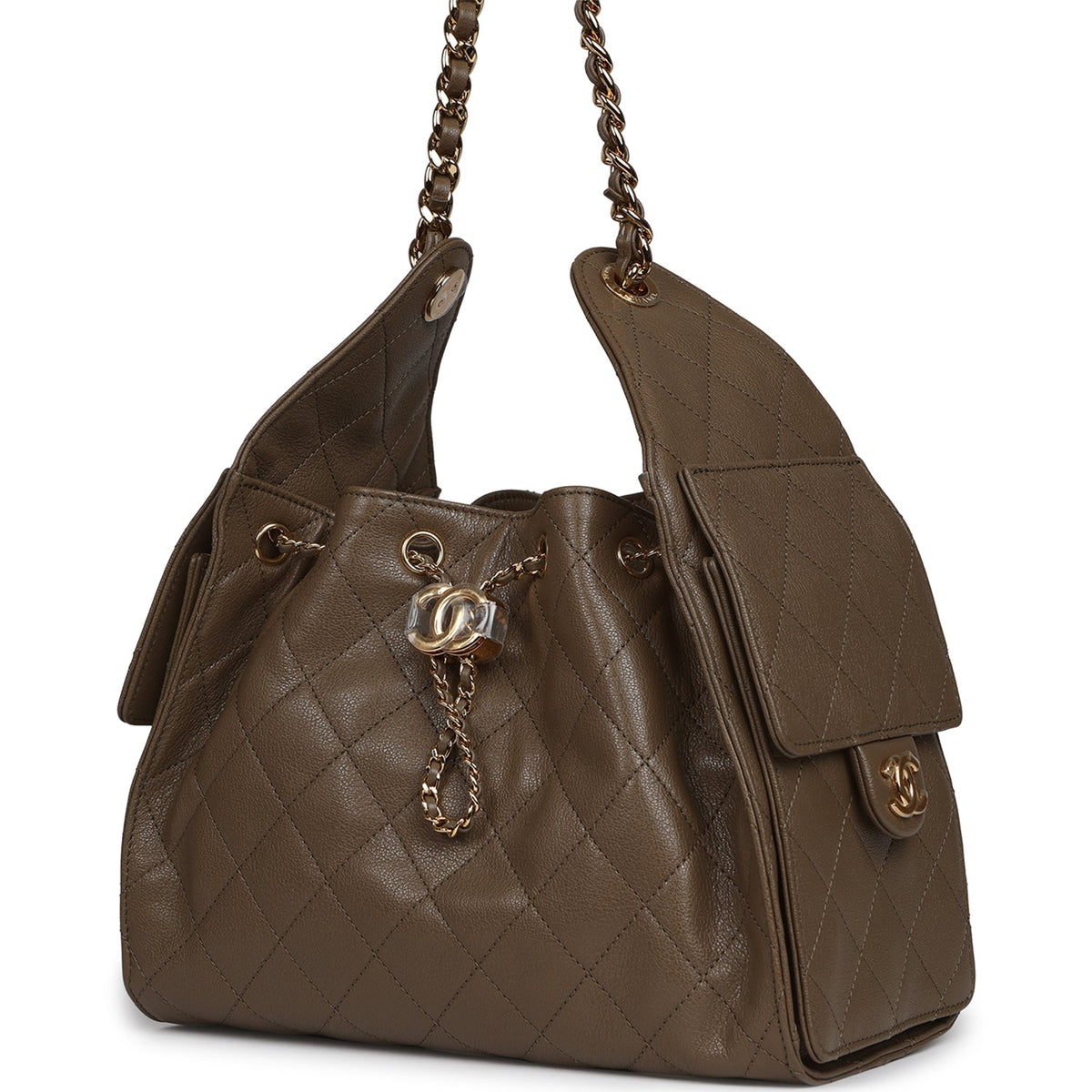 Chanel Small 25 Hobo Bag Dark Khaki Caviar Gold Hardware