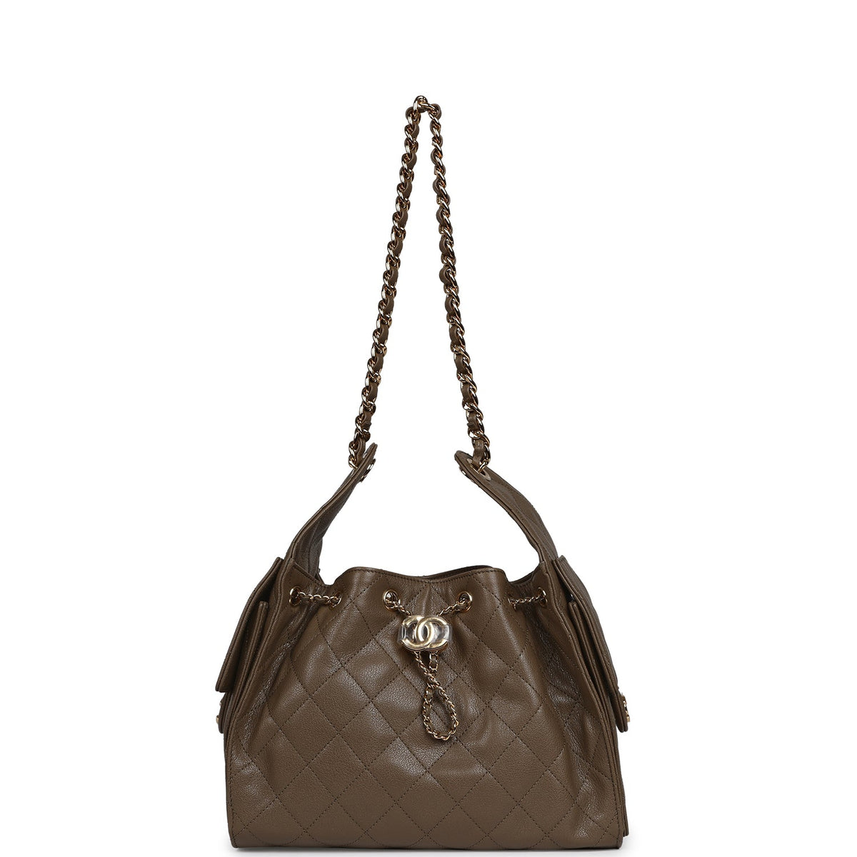 Chanel Small 25 Hobo Bag Dark Khaki Caviar Gold Hardware