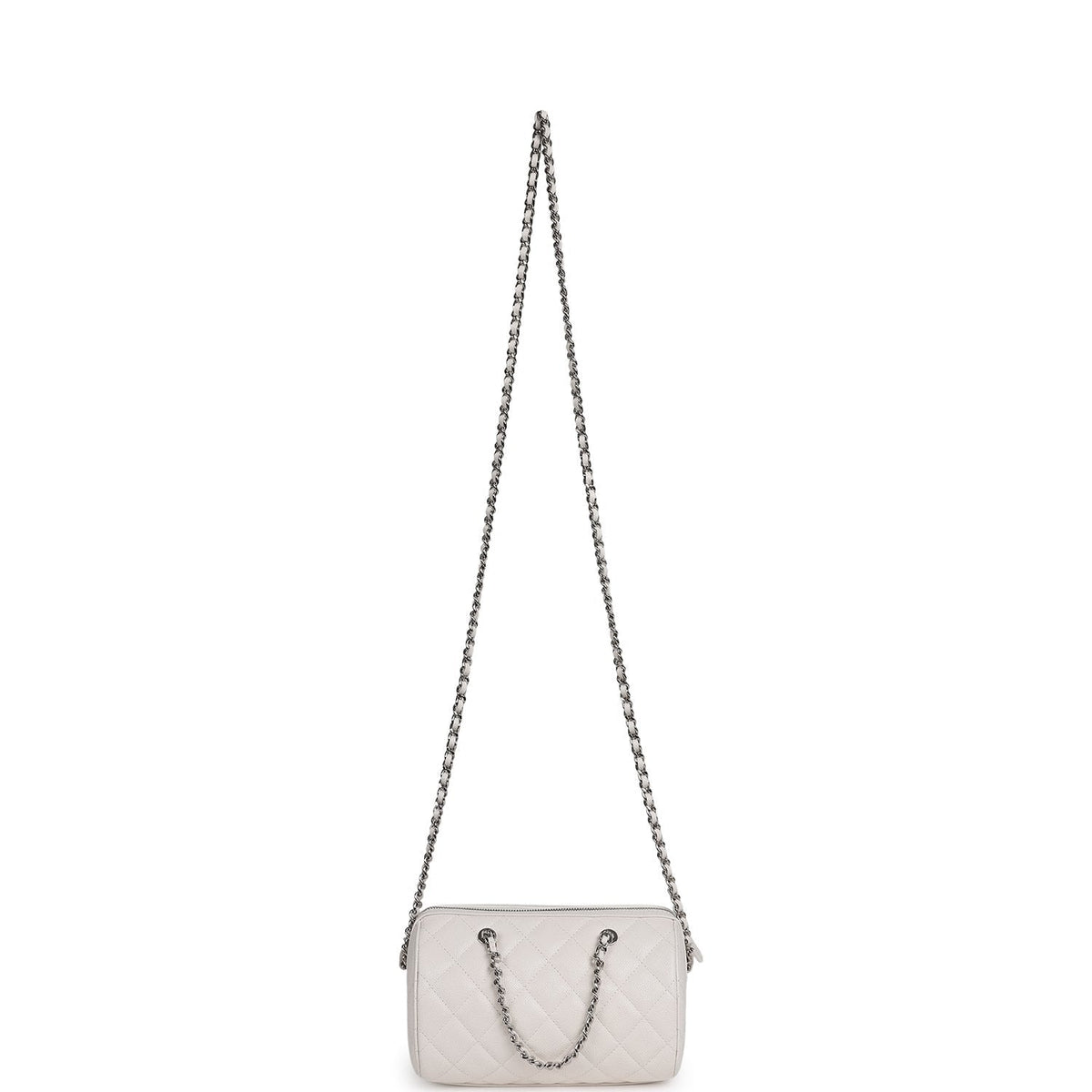 Chanel Mini Timeless Classic Barrel Bag with Chain White Shiny Caviar Silver Hardware