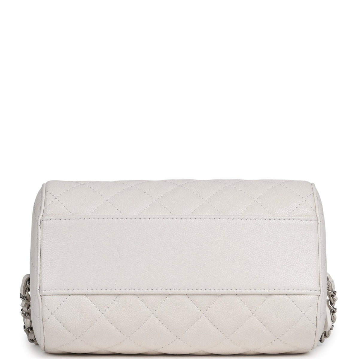 Chanel Mini Timeless Classic Barrel Bag with Chain White Shiny Caviar Silver Hardware