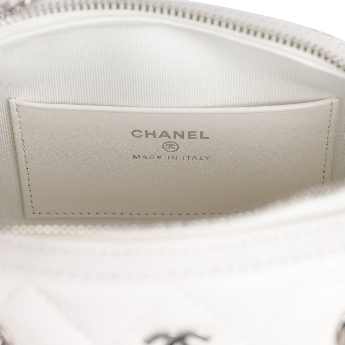 Chanel Mini Timeless Classic Barrel Bag with Chain White Shiny Caviar Silver Hardware