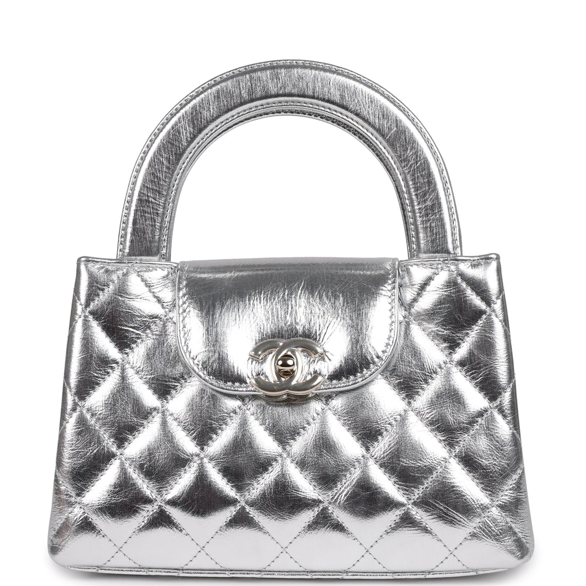 Chanel Small Kelly Shopper Silver Metallic Calfskin Light Gold Hardware