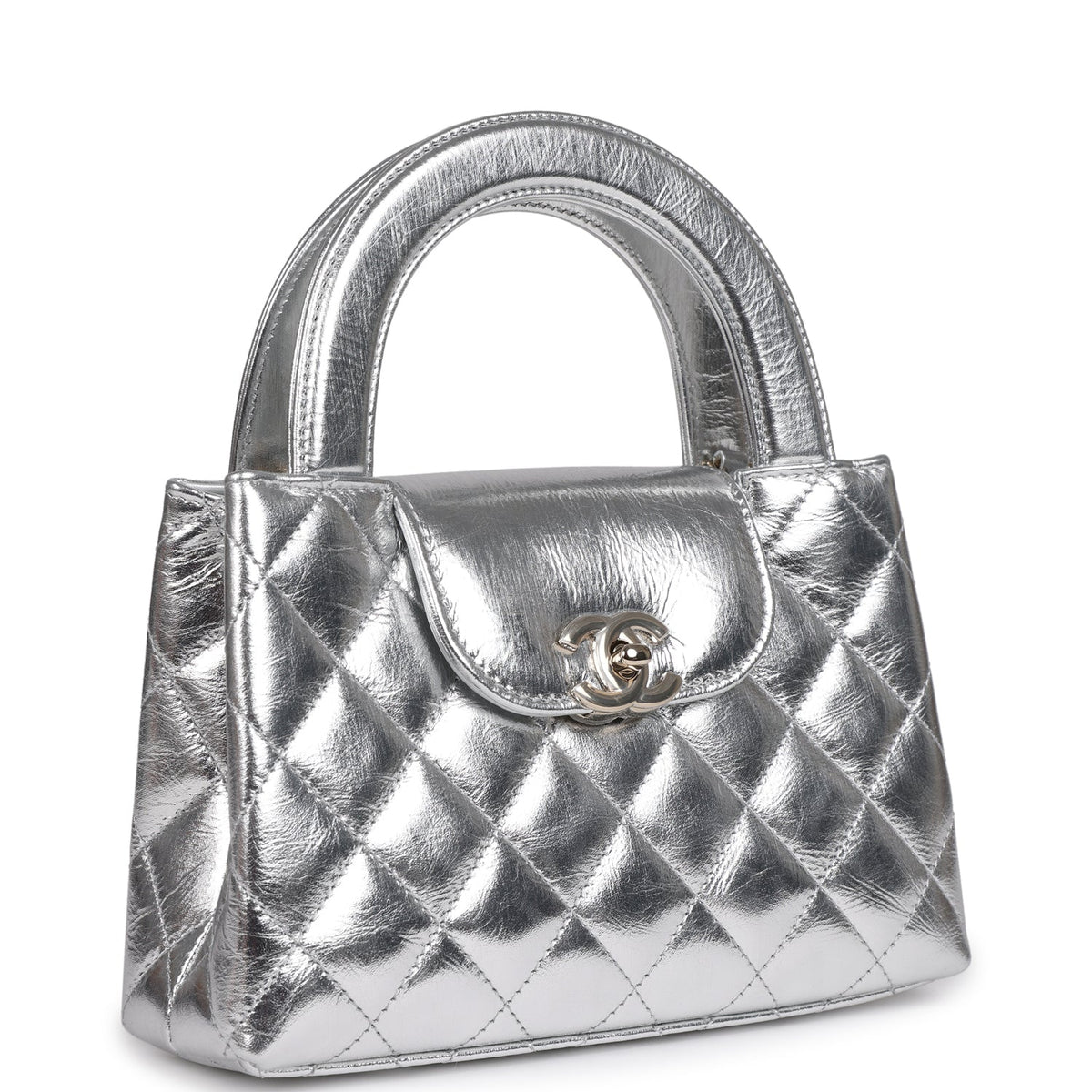 Chanel Small Kelly Shopper Silver Metallic Calfskin Light Gold Hardware