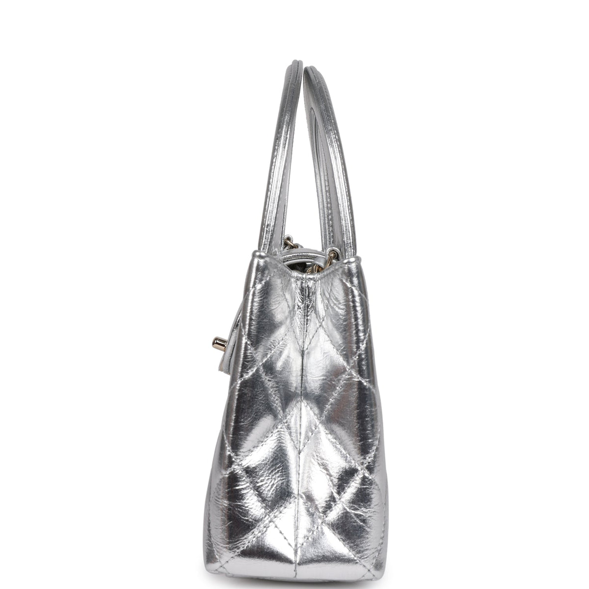 Chanel Small Kelly Shopper Silver Metallic Calfskin Light Gold Hardware