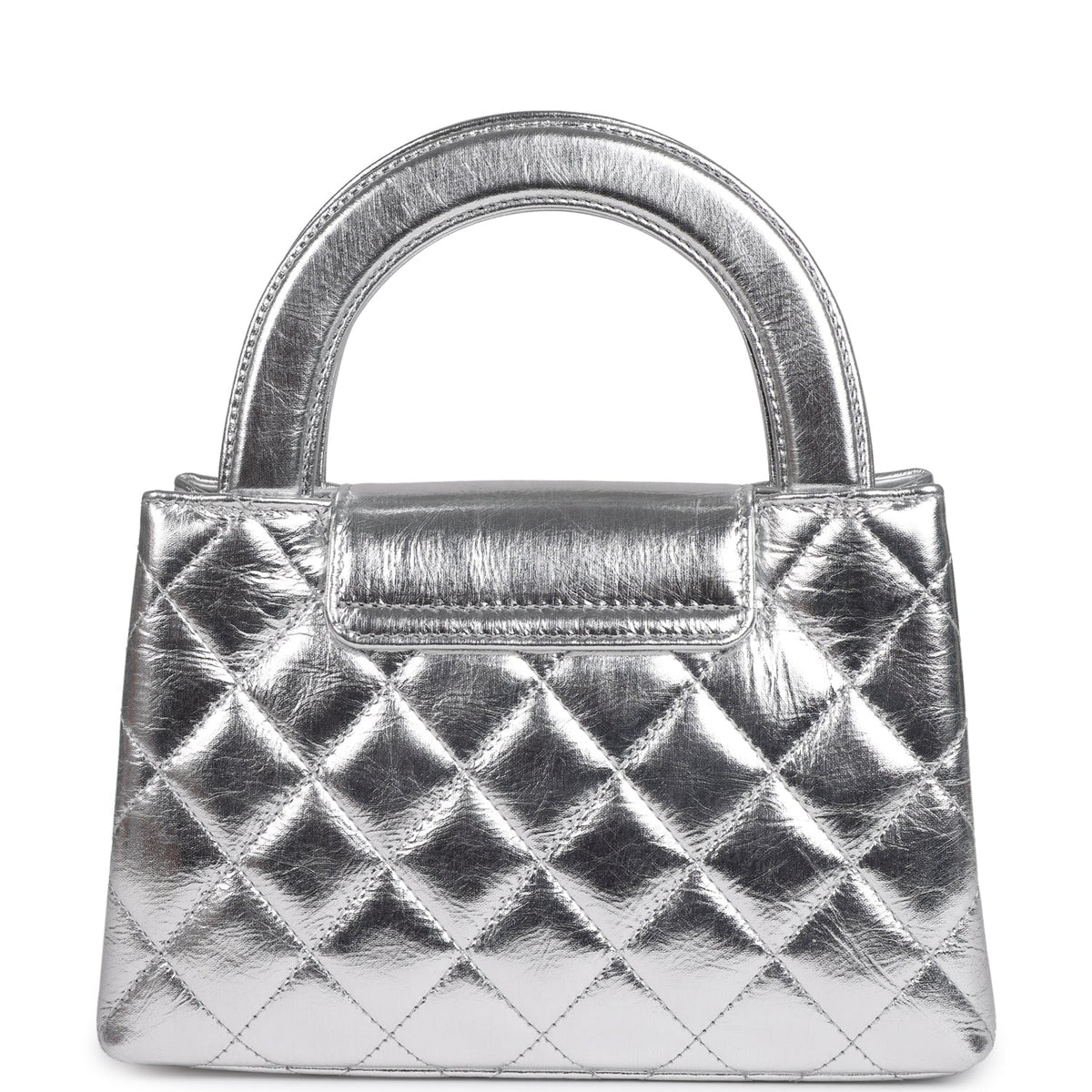 Chanel Small Kelly Shopper Silver Metallic Calfskin Light Gold Hardware