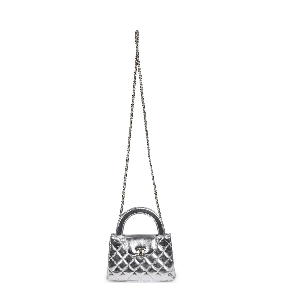 Chanel Small Kelly Shopper Silver Metallic Calfskin Light Gold Hardware