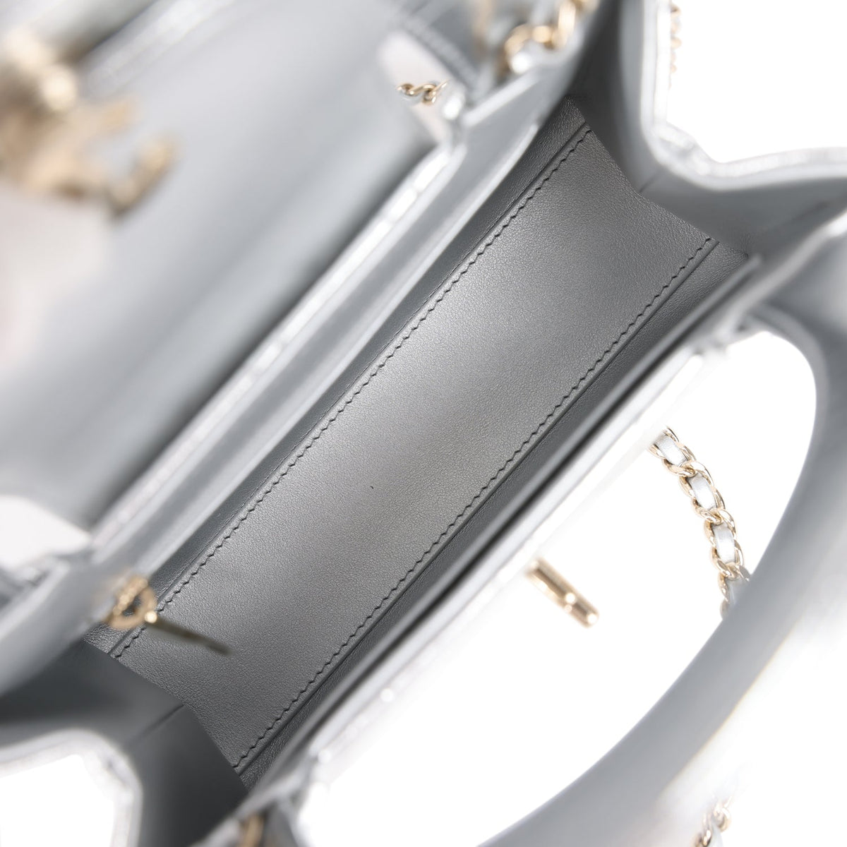 Chanel Small Kelly Shopper Silver Metallic Calfskin Light Gold Hardware