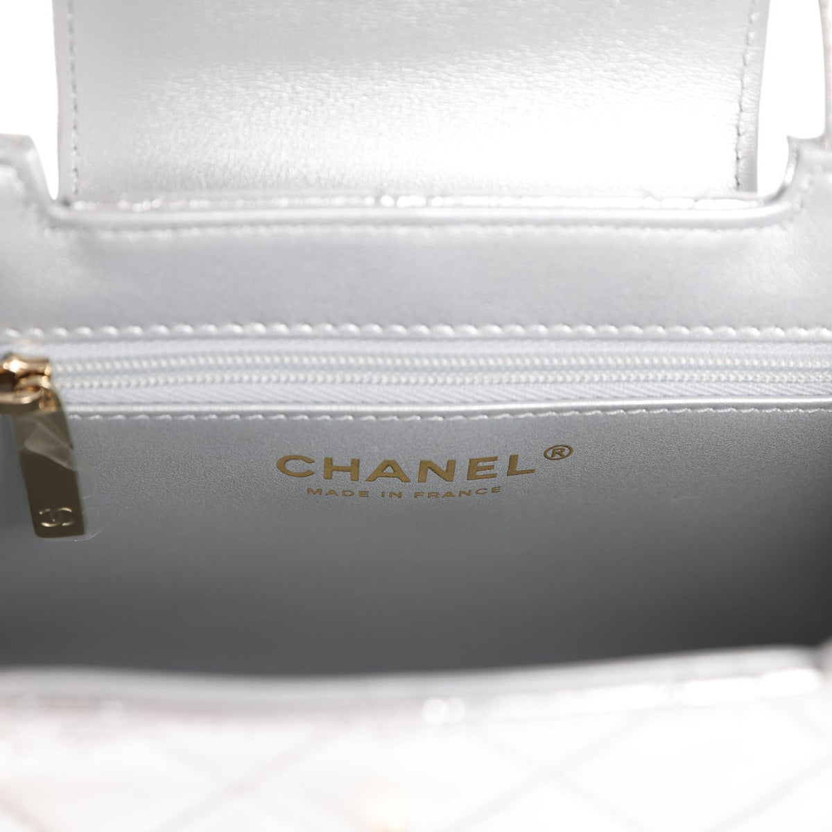 Chanel Small Kelly Shopper Silver Metallic Calfskin Light Gold Hardware