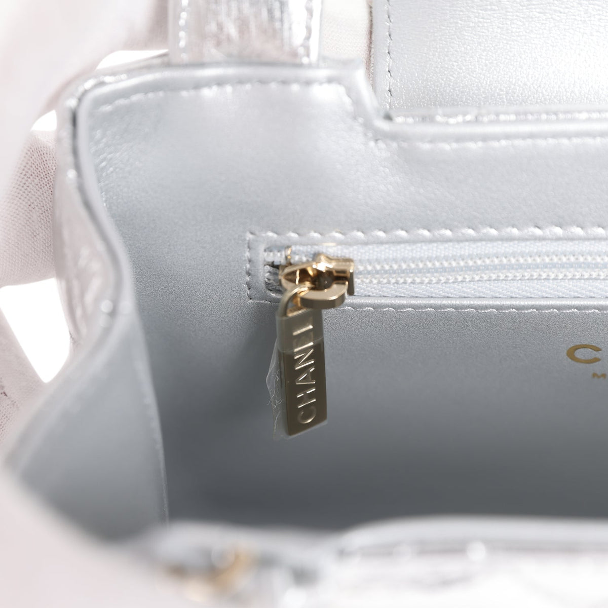 Chanel Small Kelly Shopper Silver Metallic Calfskin Light Gold Hardware