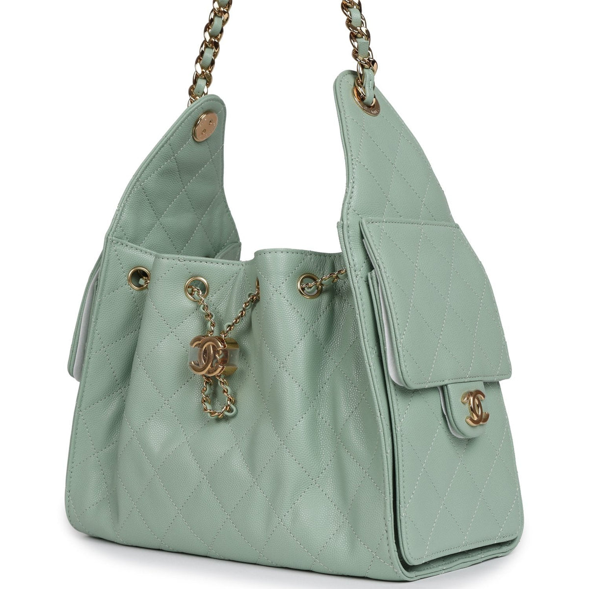 Chanel Small 25 Hobo Bag Light Green Caviar Gold Hardware