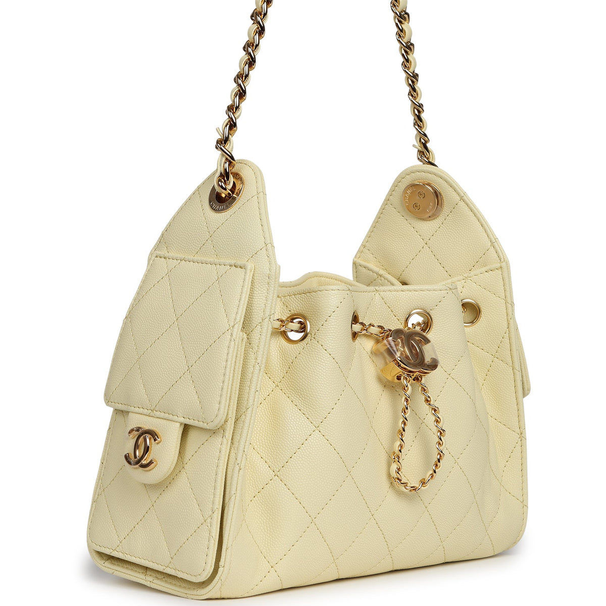 Chanel Mini 25 Hobo Bag Light Yellow Caviar Gold Hardware